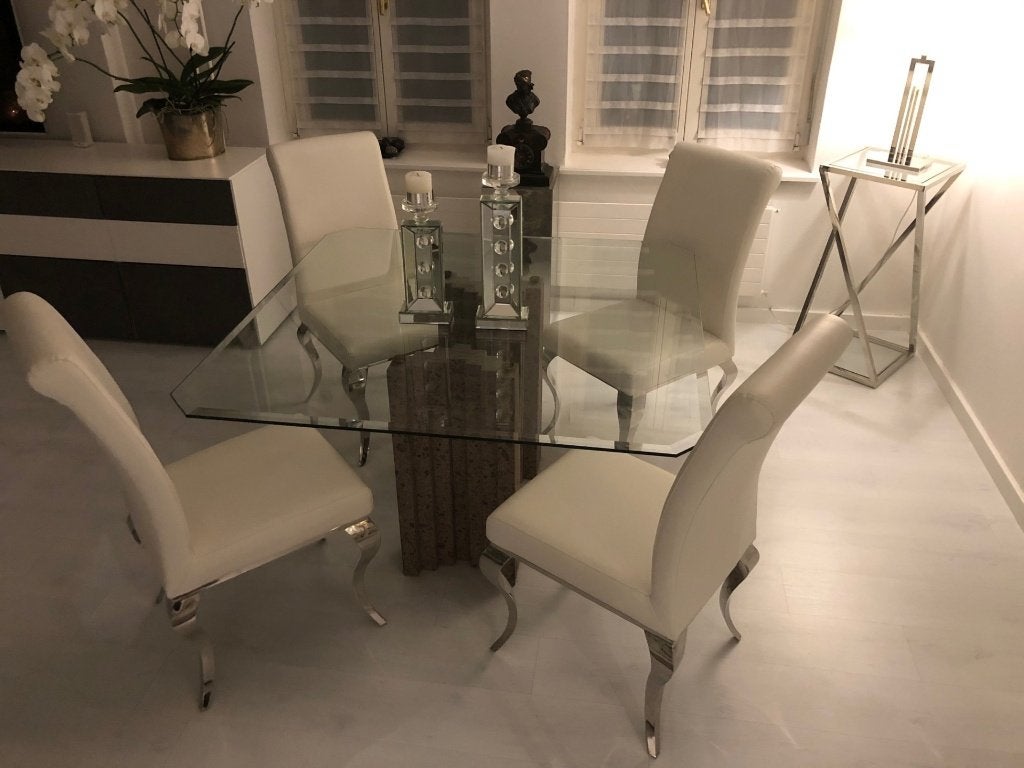 Tafel van glas en graniet, Ophalen, Vierkant, Vier personen, Stijlvolle en elegante
