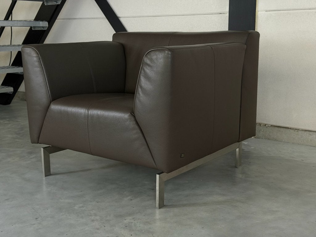 Rolf Benz Linea fauteuil - taupe bruin leer