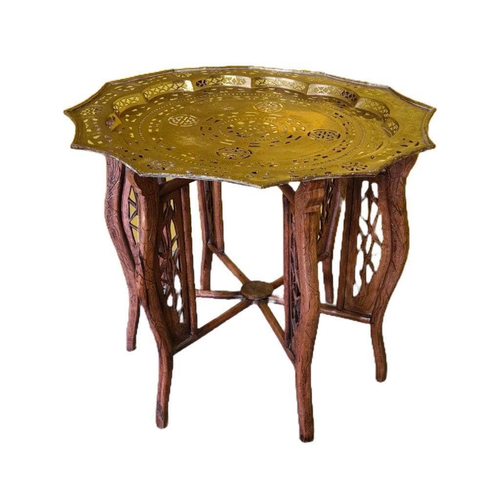Vietnamese opklapbare bijzettafel met messing blad, jaren 50, Ophalen of Verzenden