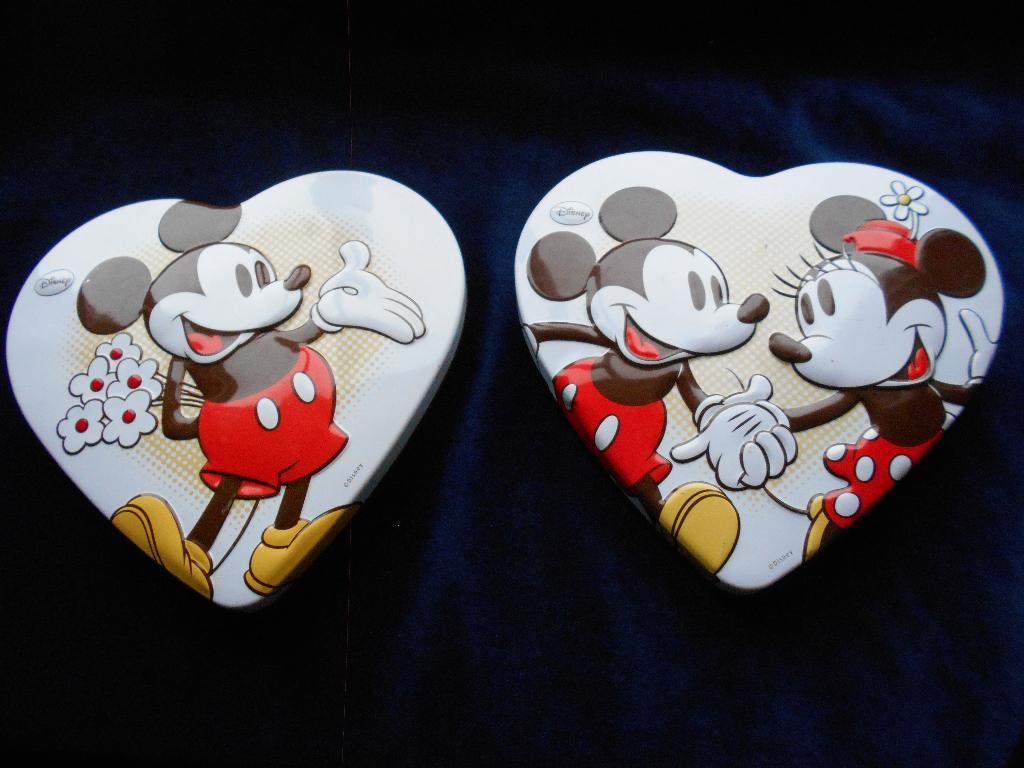 2 Hartvormige platte blikken Mickey+Minnie Mouse,nieuw,1.95., Ophalen of Verzenden, Mickey Mouse, Nieuw, Overige typen