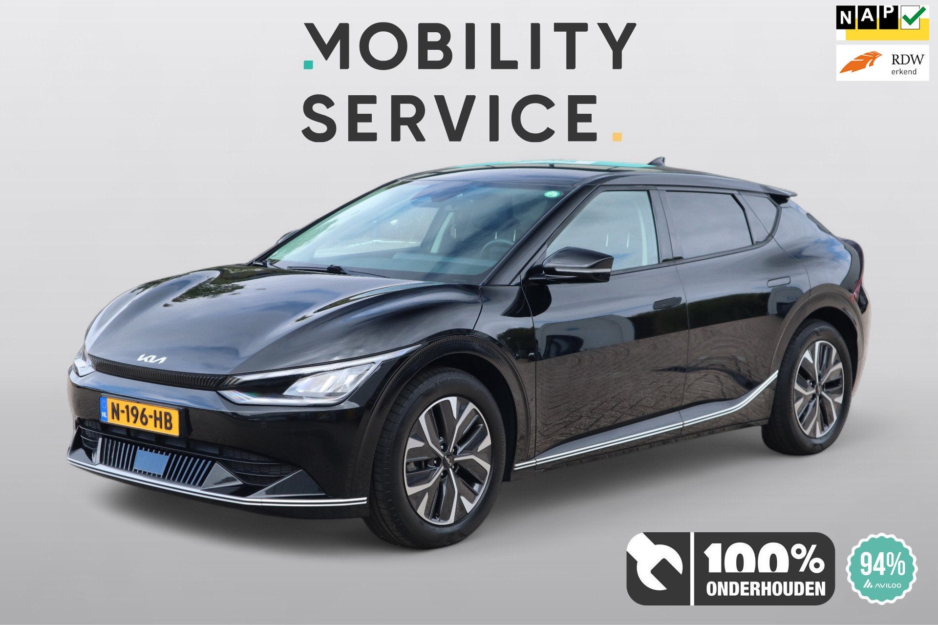 Kia EV6 Plus 77.4 kWh SOH94% Trekhaak Leder ACC Clima, Auto's, Achterwielaandrijving, Gebruikt, 211 min, Zwart