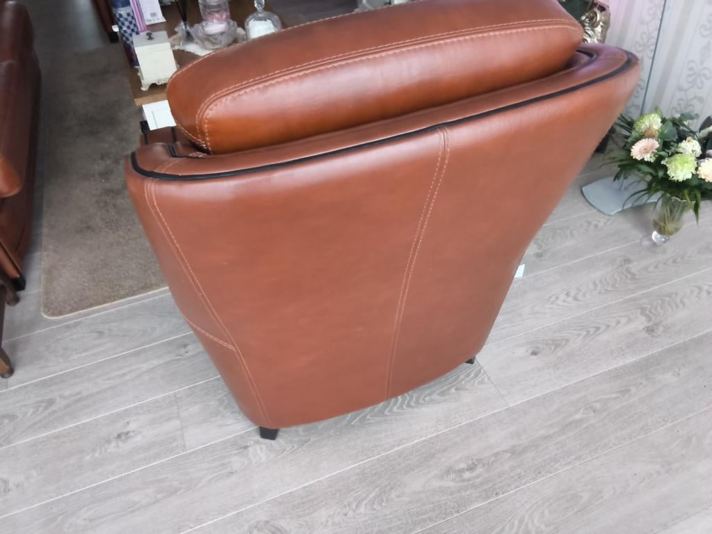 Bankstel met 2 leren stoelen bruin, Ophalen of Verzenden