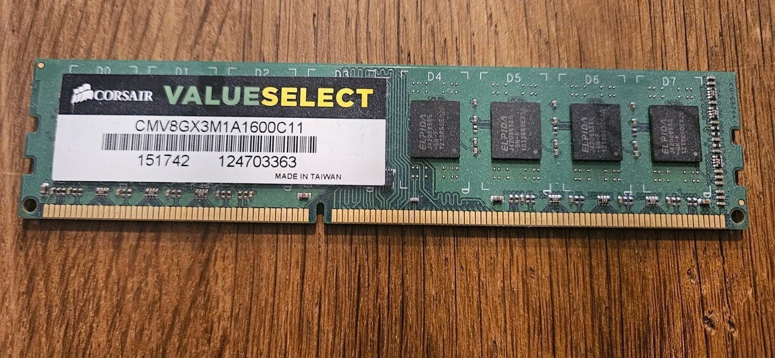 Corsair ValueSelect 8GB DDR3 RAM 1600MHz, Gebruikt, Server, 8 GB, DDR3