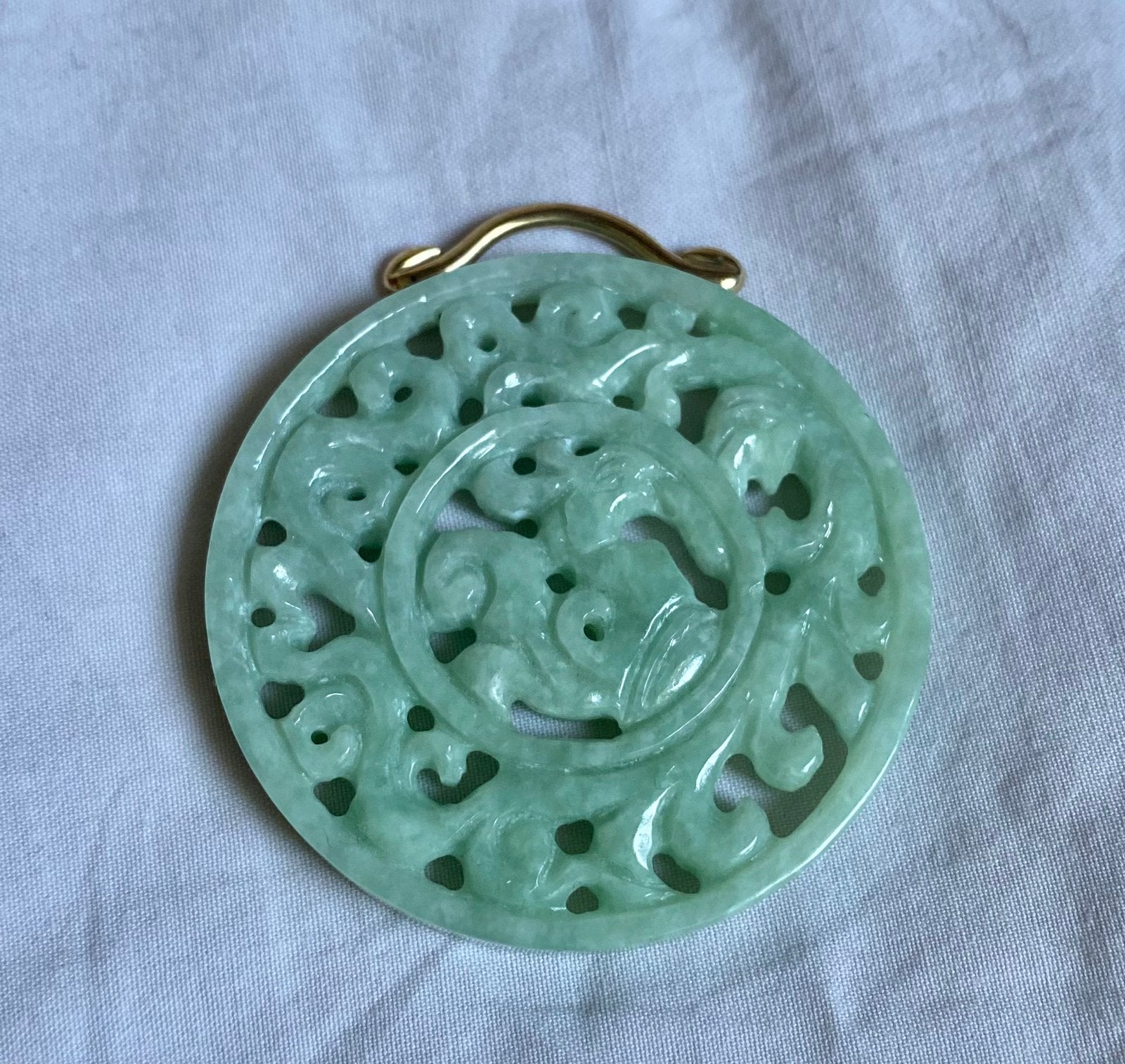 Jade hanger groot vintage 9k goud, Verzenden, Zo goed als nieuw, Groen, Goud