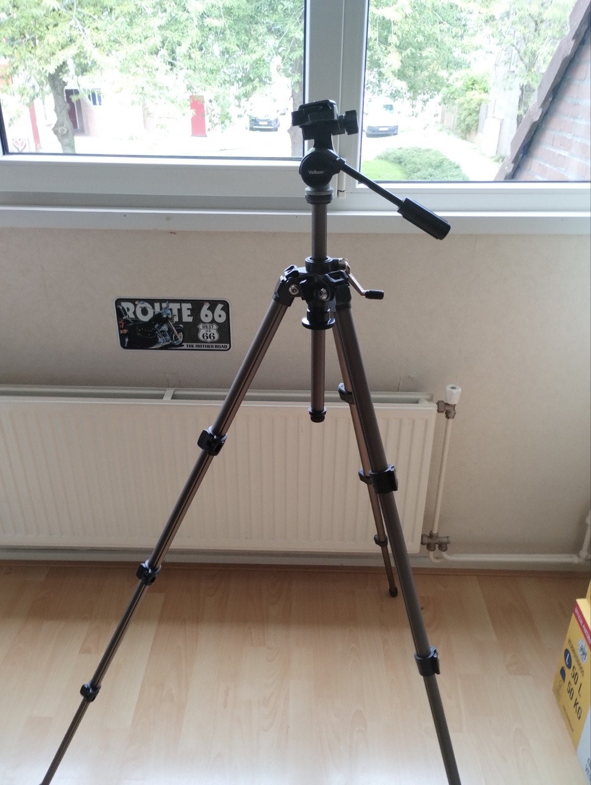 Velbon Sherpa 750R Statief met Balhoofd en Draagtas, Gebruikt, Velbon, 150 tot 175 cm, Met balhoofd