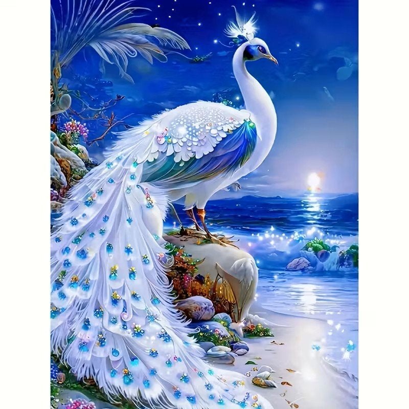 50x40cm Diamond Painting pauw strand (vierkant) nr 40, Verzenden, Nieuw, Dieren, Diamond painting