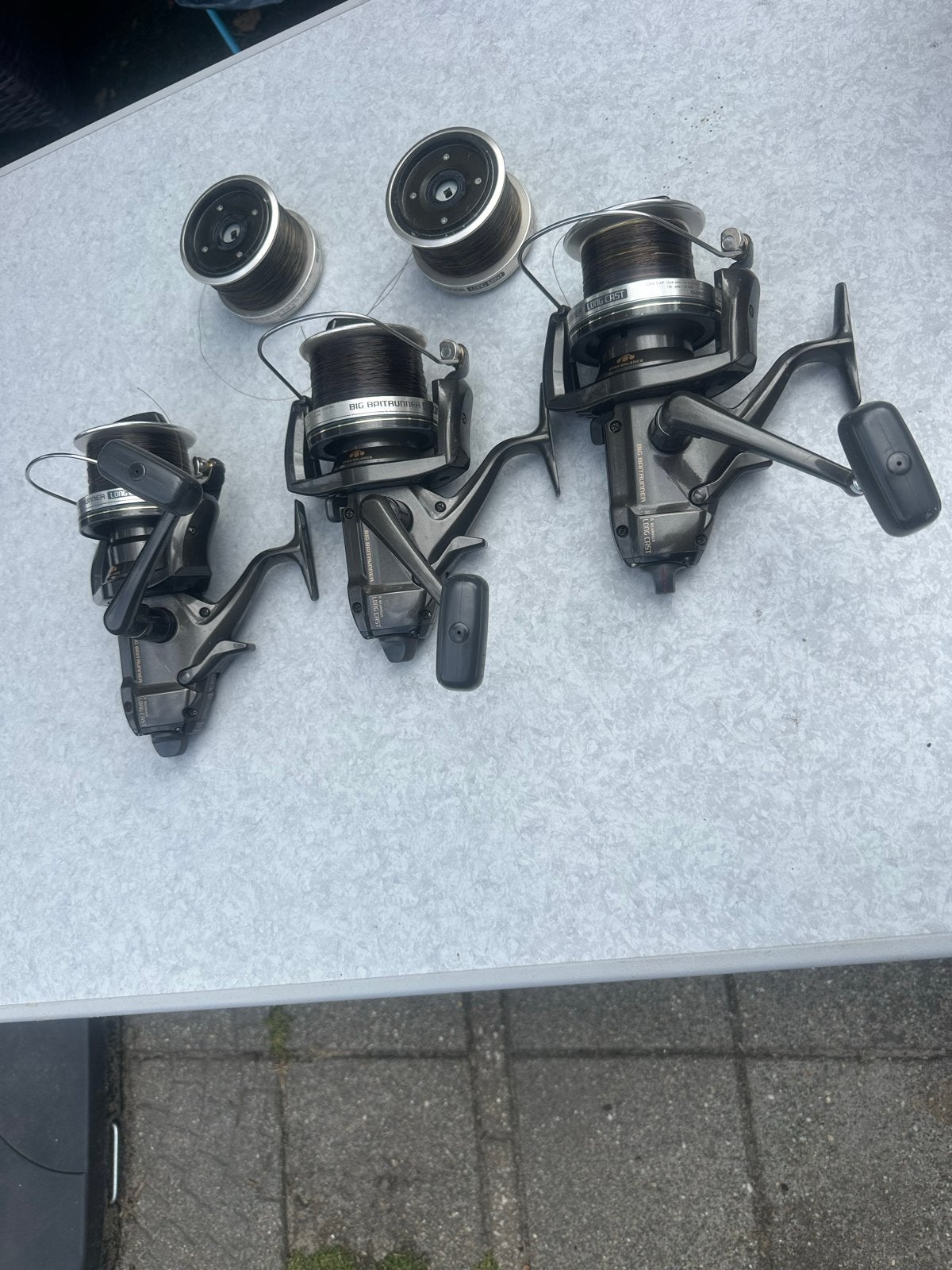 3x Shimano Big Baitrunner Long Cast Molens met extra spoelen, Watersport en Boten, Hengelsport | Karpervissen, Ophalen, Gebruikt