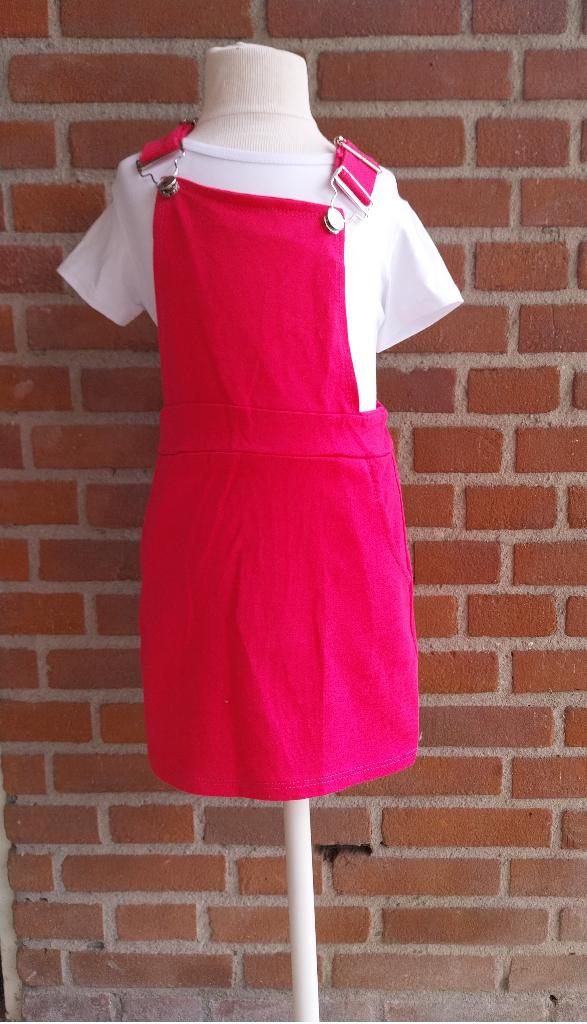 Fuchsia Roze Salopettejurk & wit T-shirt maat 92-98 NIEUW, SO, Meisje, Nieuw, Jurk of Rok
