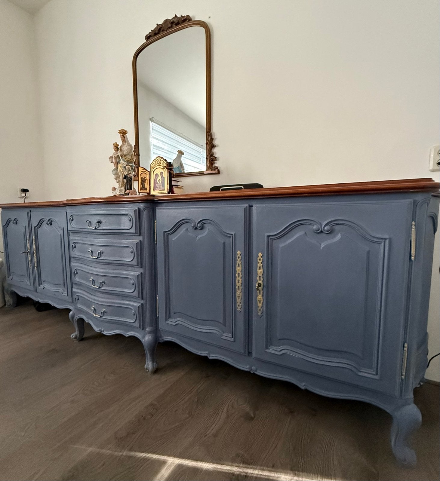 Antiek dressoir/sideboard in Franse stijl, blauw 300cm, Ophalen
