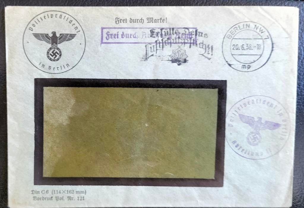 Duitse Rijk Brief Polizeipräsident in Berlin 1938., Postzegels en Munten, Brieven en Enveloppen | Buitenland, Verzenden, Envelop