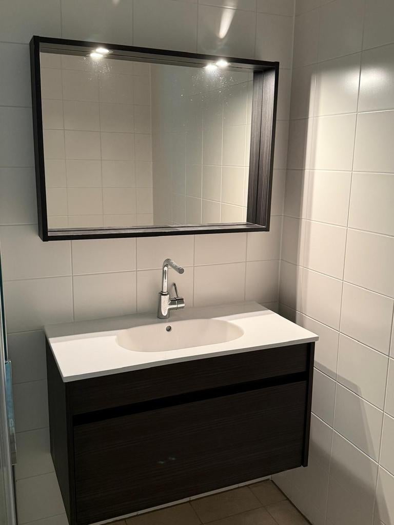 GERESERVEERD! Bruin zwart wastafelmeubel met spiegel, Ophalen, Gebruikt, 50 tot 100 cm, Minder dan 100 cm