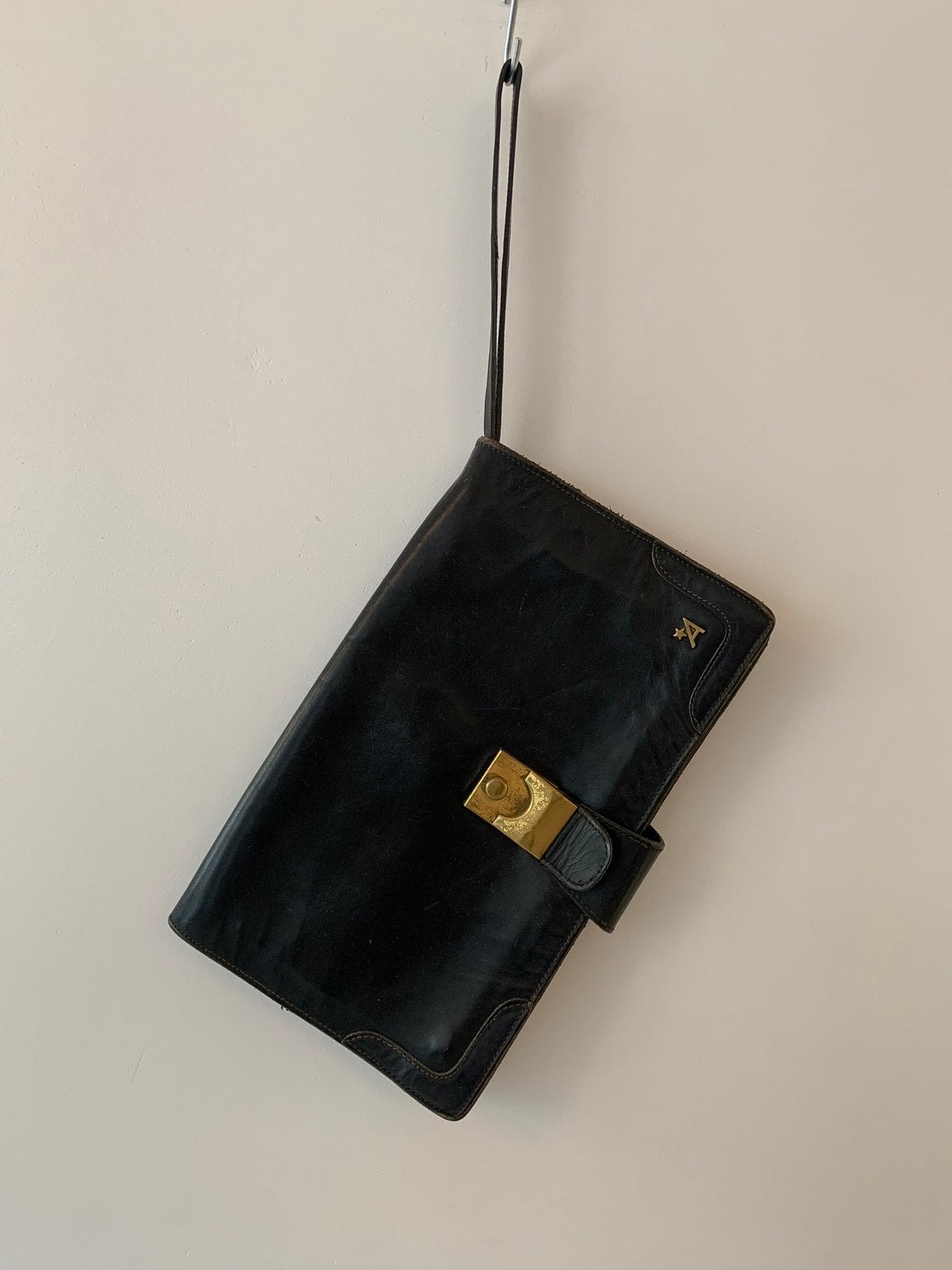 Vintage - echt lederen zwarte clutch - Assima, Ophalen, Gebruikt, Zwart, Overige typen