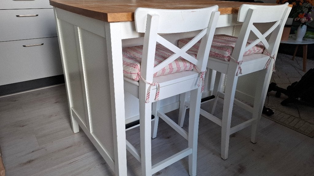 IKEA Tornviken Keukeneiland met Eiken Werkblad, Ophalen, Gebruikt, 100 tot 150 cm, Wit
