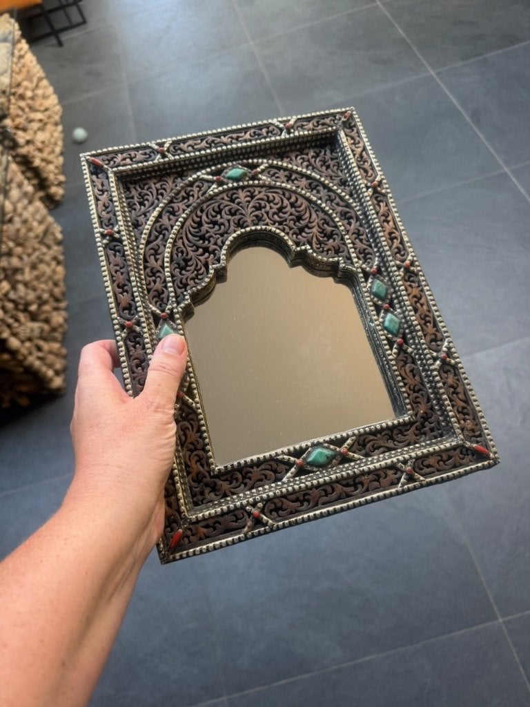 Marokkaanse Spiegel Handgemaakt met Inlegwerk houtsnijwerk, Nieuw, Ophalen of Verzenden, https://verburgtvintage.nl/#contact, Schipluidenlaan 20 5035KJ Tilburg