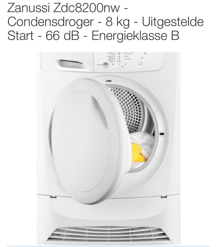 Zanussi ZDC8200NW Condensdroger 8KG, Ophalen, 6 tot 8 kg, Zo goed als nieuw, Voorlader