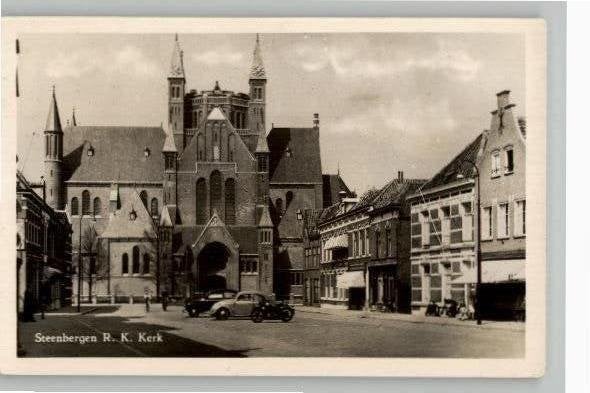 Steenbergen R.K. Kerk auto's + motor, Ophalen of Verzenden, 1940 tot 1960, Gelopen, Noord-Brabant
