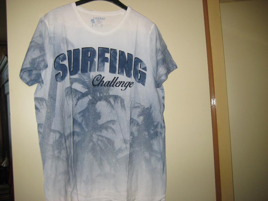 Wit/blauw heren-T-.shirt, L 52/54, Livergy, Kleding | Heren, T-shirts, Ophalen of Verzenden, Zo goed als nieuw, Maat 52/54 (L)