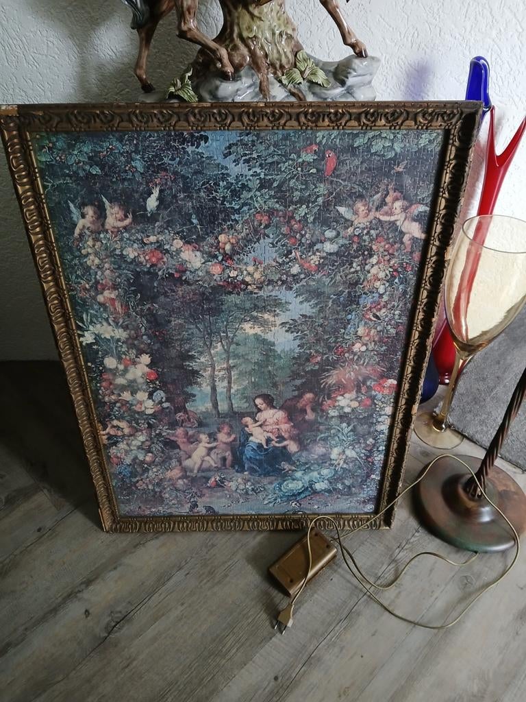 Ingelijste legpuzzel met klassiek tafereel, Ophalen of Verzenden, 500 t/m 1500 stukjes, Gebruikt, Legpuzzel