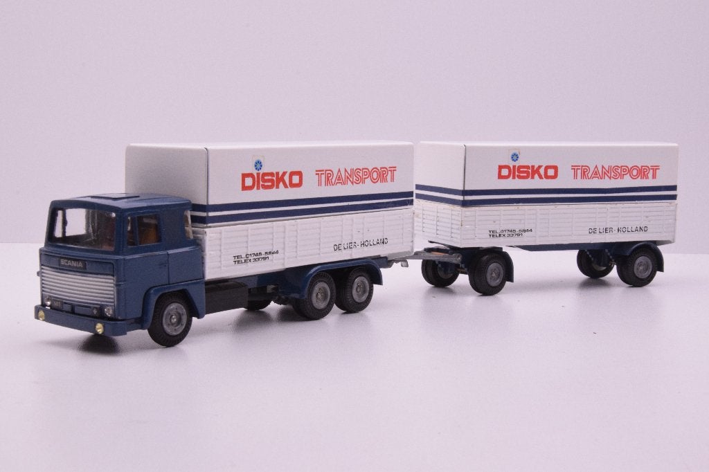 Scania 141 - V8  ''  Disko Transport ''  Tekno, Hobby en Vrije tijd, Ophalen of Verzenden, Zo goed als nieuw, Bus of Vrachtwagen