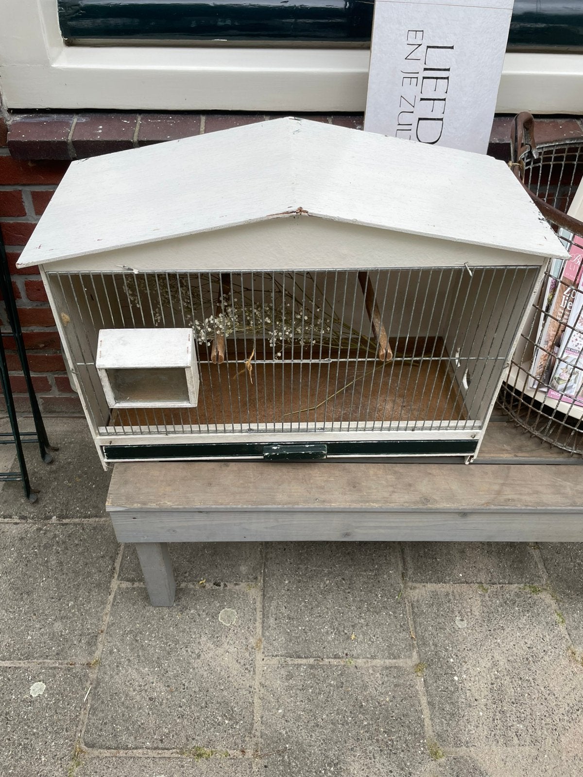 Leuk brocante witte vogelkooi, Ophalen