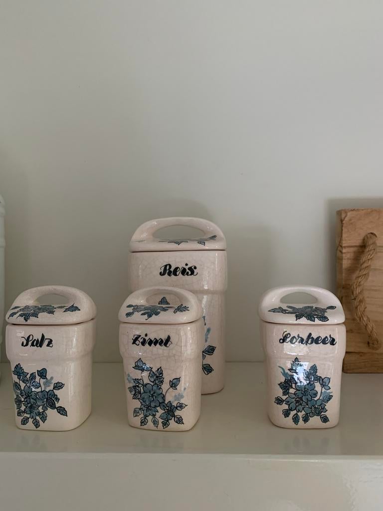 Vintage voorraadpotten set - Rijst, Zout, Kaneel, Laurier, Ophalen of Verzenden