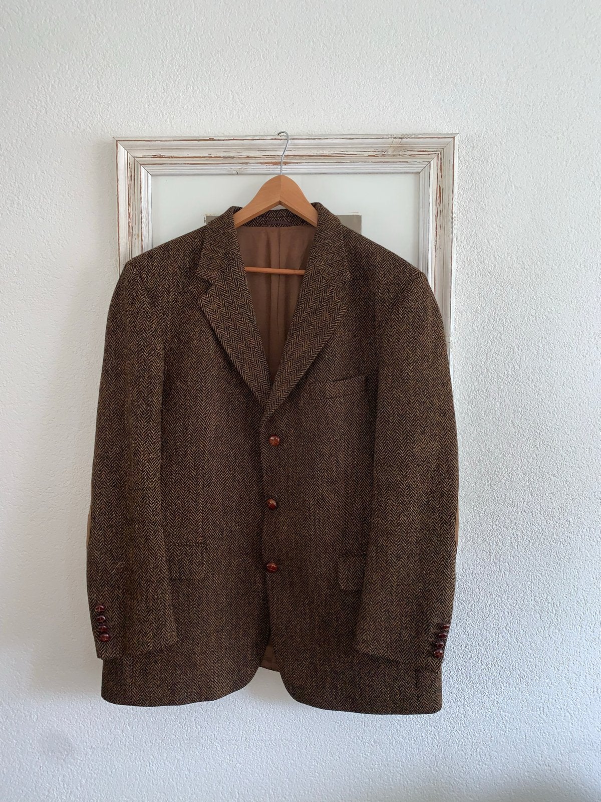 Harris Tweed Bruin Herringbone Colbert Jasje, Kleding | Heren, Kostuums en Colberts, Ophalen of Verzenden, Zo goed als nieuw, Maat 52/54 (L)