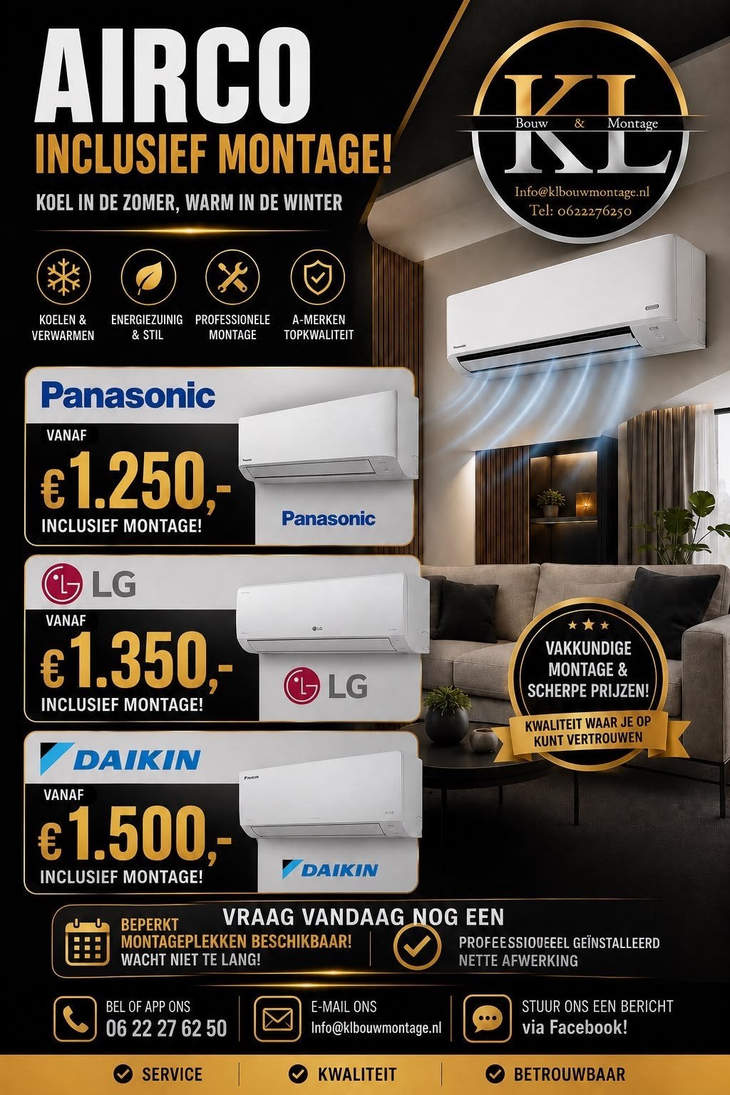 Airco, Witgoed en Apparatuur, Airco's, Nieuw, Wandairco, 100 m³ of groter, 3 snelheden of meer, Verwarmen, Ophalen of Verzenden