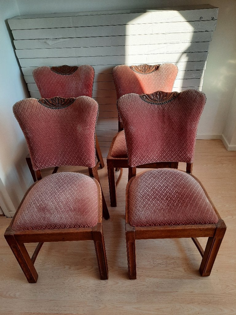 Vintage stoelen 4 stuks - oud roze velours - jaren 60, Ophalen