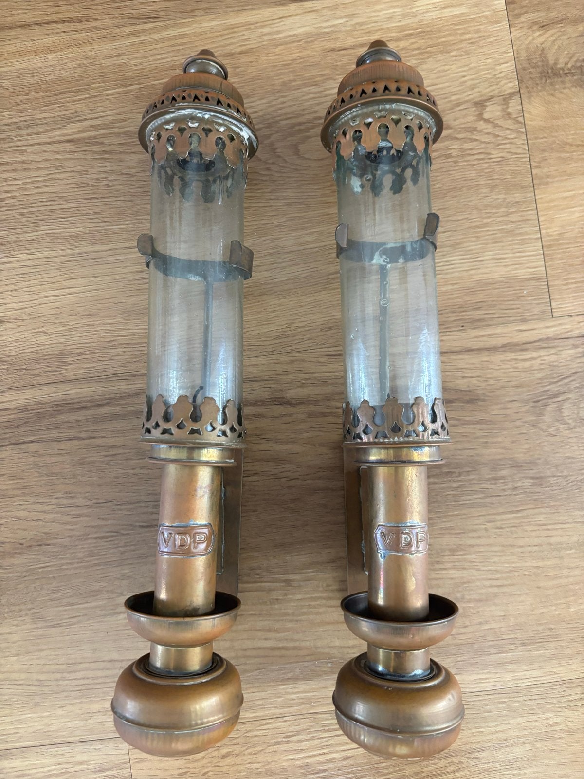 Set van 2 Antieke Koperen Koetslampen - VDP, Ophalen