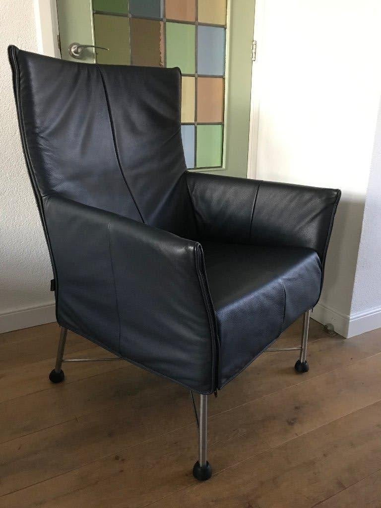 IZGS Montis Charly design fauteuil donkerblauw leer modern, Ophalen of Verzenden, Zo goed als nieuw, Nvt, Nvt