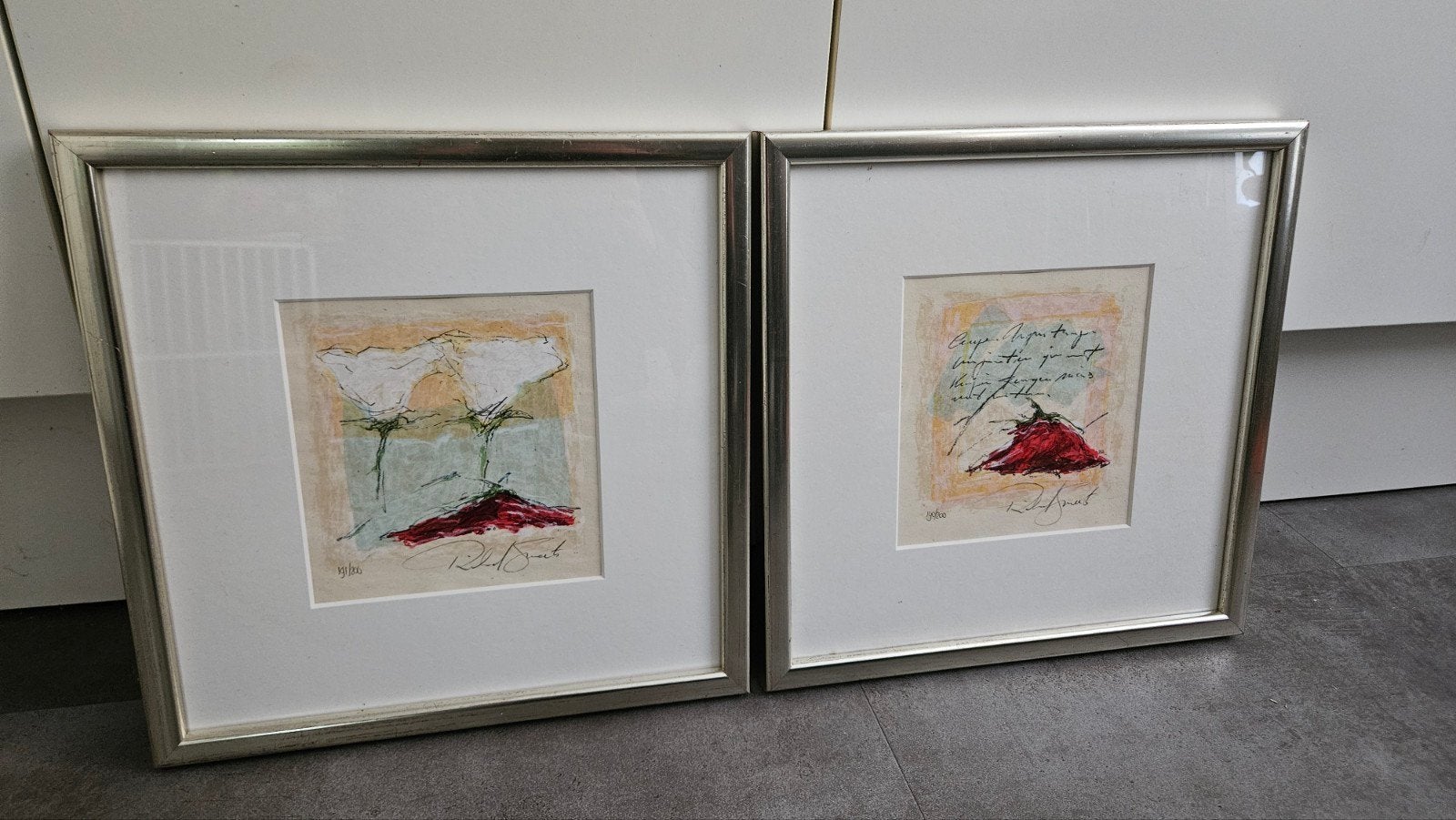 Set van 2 ingelijste zeefdrukken - Richard Smeets (38x38 cm), Antiek en Kunst, Kunst | Litho's en Zeefdrukken, Zeefdruk, Ophalen of Verzenden
