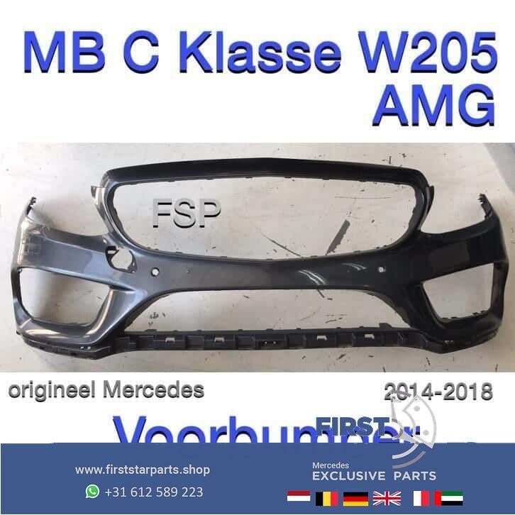 W205 C43 AMG Voorbumper Mercedes C Klasse 2014-2018 PDC OEM, Gebruikt, -, Voor, Ophalen of Verzenden