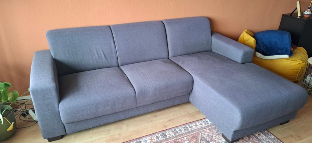Grijze hoekbank 240cm breed MOET ZSM WEG!, Ophalen, Gebruikt, 150 cm of meer, Vierpersoons of meer