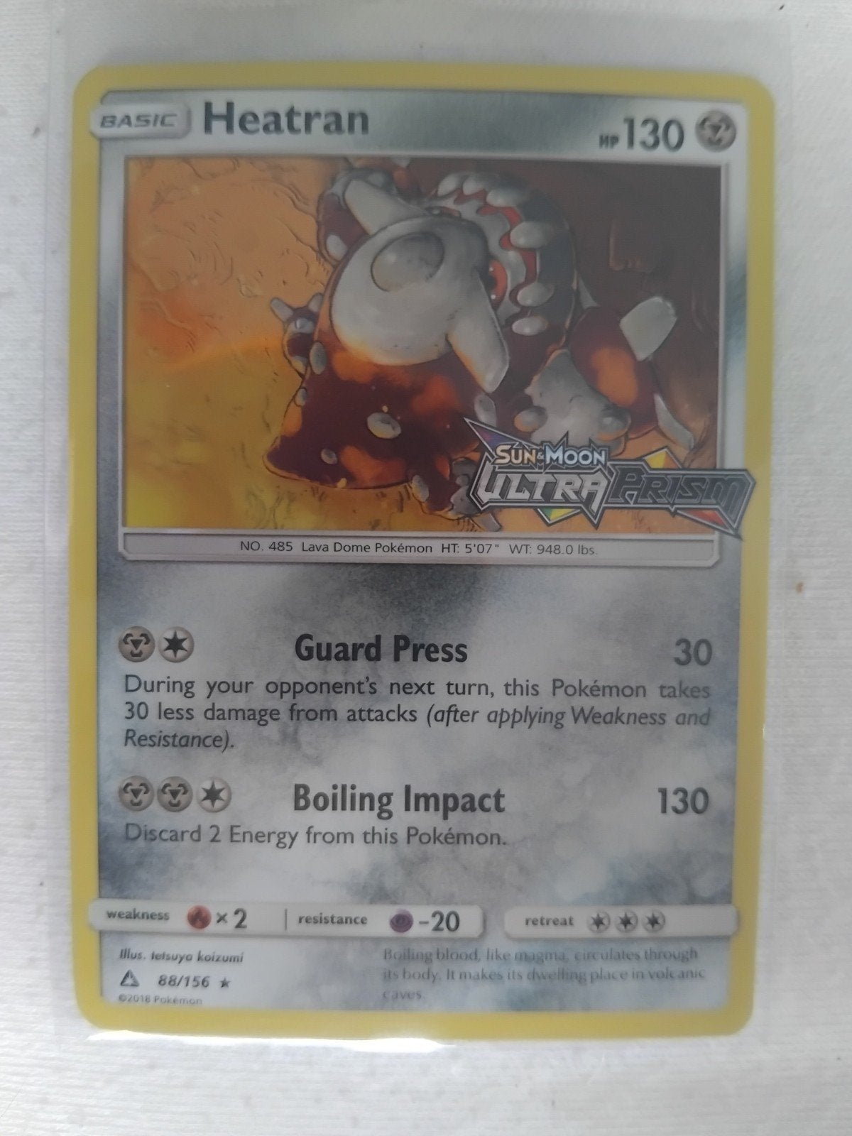 Heatran 88/156 Ultra Prism Pokémon Kaart stamped, Hobby en Vrije tijd, Verzamelkaartspellen | Pokémon, Ophalen of Verzenden, Zo goed als nieuw