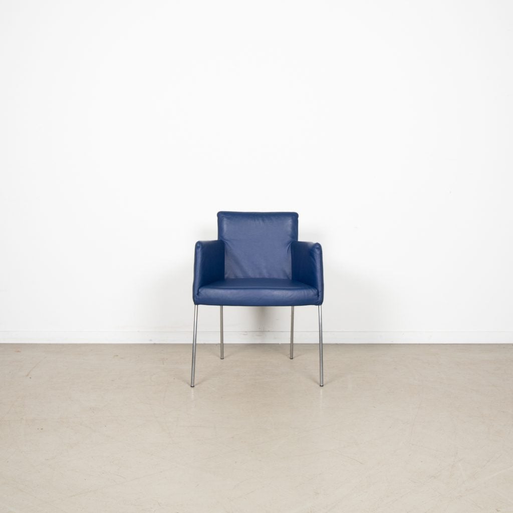 Label Tiba Stoel Kobaltblauw Leer - Chroom, Huis en Inrichting, Stoelen, Niet ingevuld, Zo goed als nieuw, Niet ingevuld, Niet ingevuld