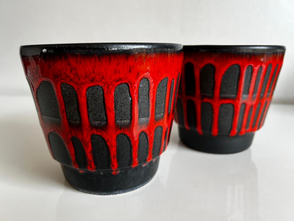 Set 2 Vintage FOHR Germany Bloempot Rood Druipglazuur Ø12,5, Ophalen of Verzenden