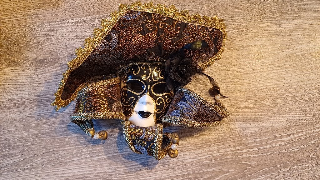 Origineel Venetiaans Masker Zwart/Goud, 22 cm, 30 cm, Zwart, Textiel
