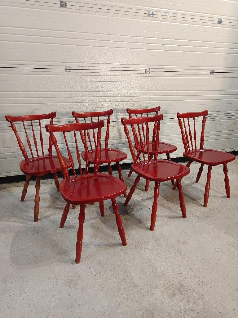 Set van 6 Vintage rode stoelen, Ophalen, Gebruikt, Vijf, Zes of meer stoelen, Rood