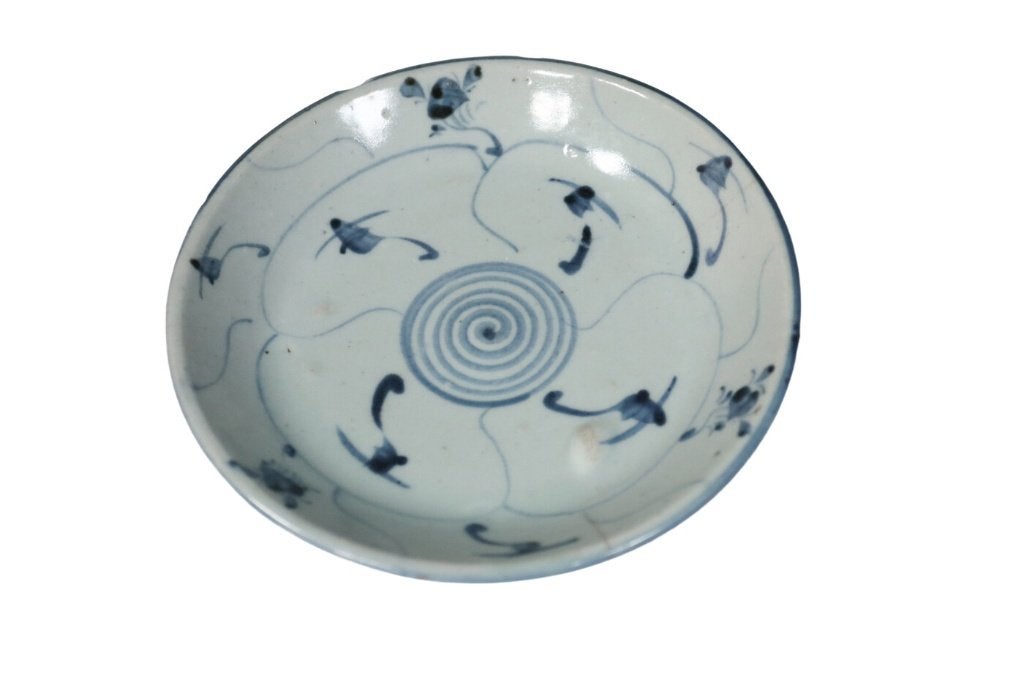 Chinees blauw-wit schoteltje spiraal-lotusdecor - Fujian, Ophalen