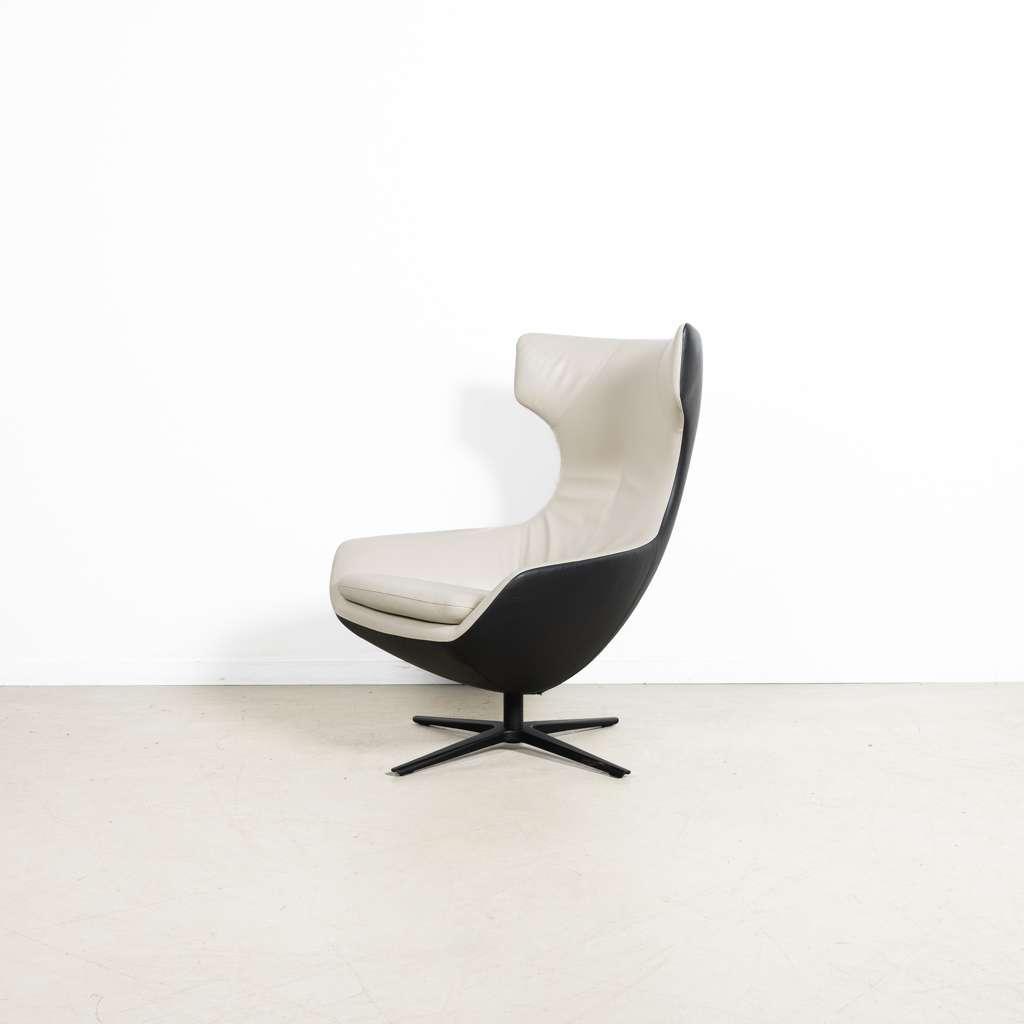 2x Leolux Caruzzo Fauteuil Wit/Zwart Leer, Niet ingevuld, Niet ingevuld, 75 tot 100 cm, Zo goed als nieuw