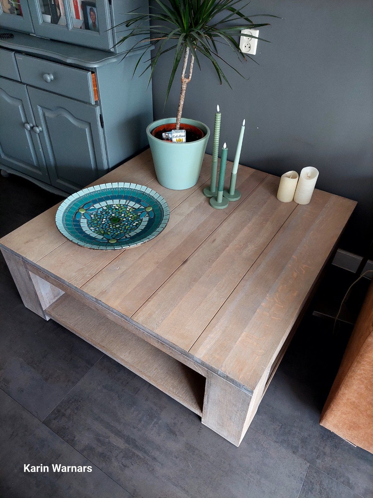 Eiken White wash salontafel, Ophalen, Rechthoekig, 100 tot 150 cm, 50 tot 100 cm