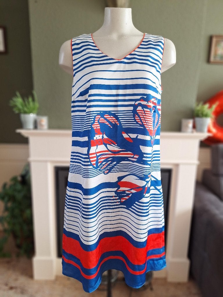 Atmos blauw wit rood maritiem jurk NL 40, Kleding | Dames, Maat 38/40 (M), Knielengte, Gedragen, Verzenden