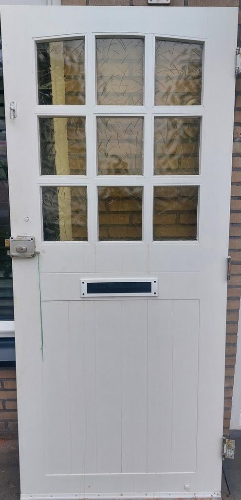Buitendeur met glaspanelen en brievenbus, Doe-het-zelf en Verbouw, Deuren en Horren, Ophalen, Gebruikt, 80 tot 100 cm, Buitendeur