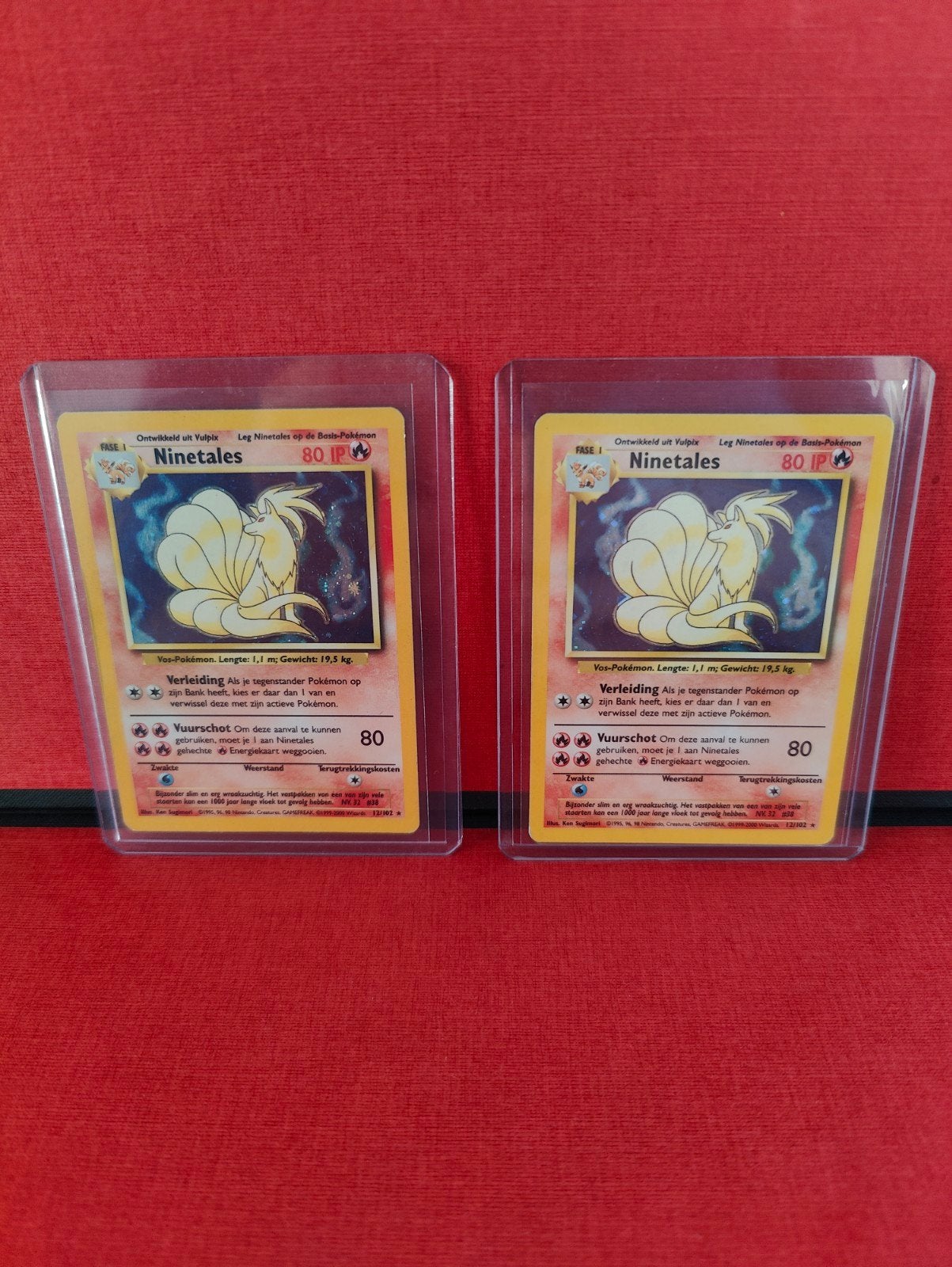 2 x Pokemon kaarten Ninetales Holo 12/102 NL, Ophalen of Verzenden, Gebruikt, Poppenhuis