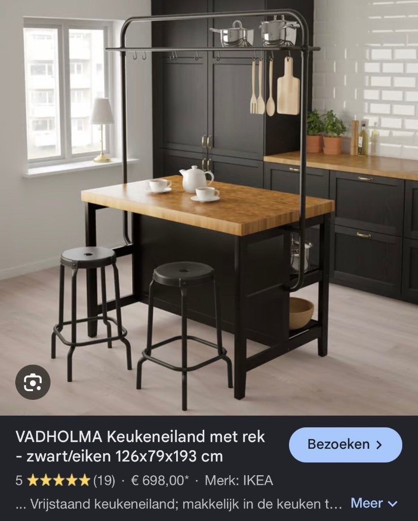 VADHOLMA keukeneiland IKEA met rek, Ophalen, Zwart, 50 tot 100 cm, Zo goed als nieuw
