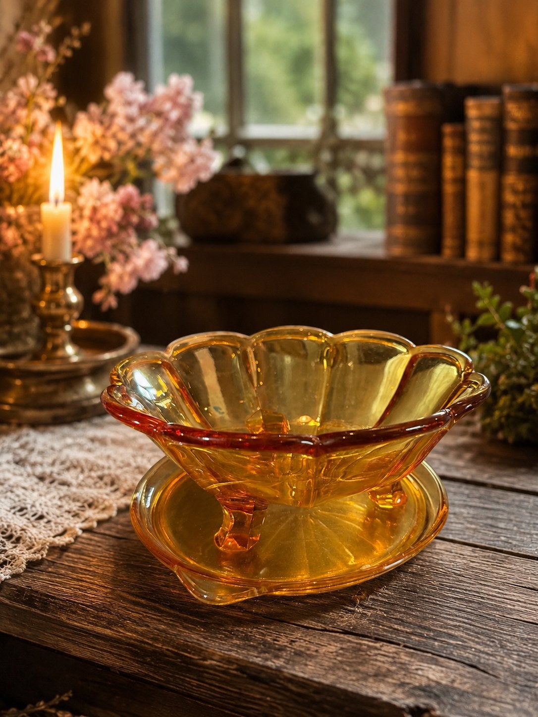 Art Deco Amberkleurige Persglazen Lekchaal - Val Saint Lambe, Ophalen of Verzenden