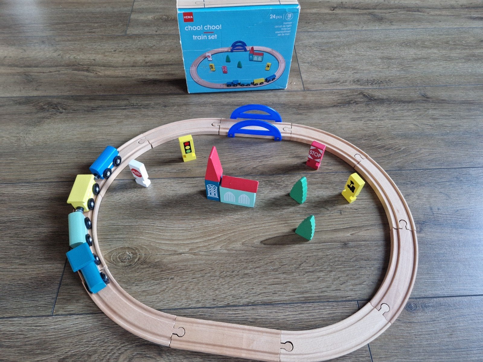 Complete Hema houten treinbaan - Choo Choo Train Set, Kinderen en Baby's, Speelgoed | Houten speelgoed, Ophalen of Verzenden