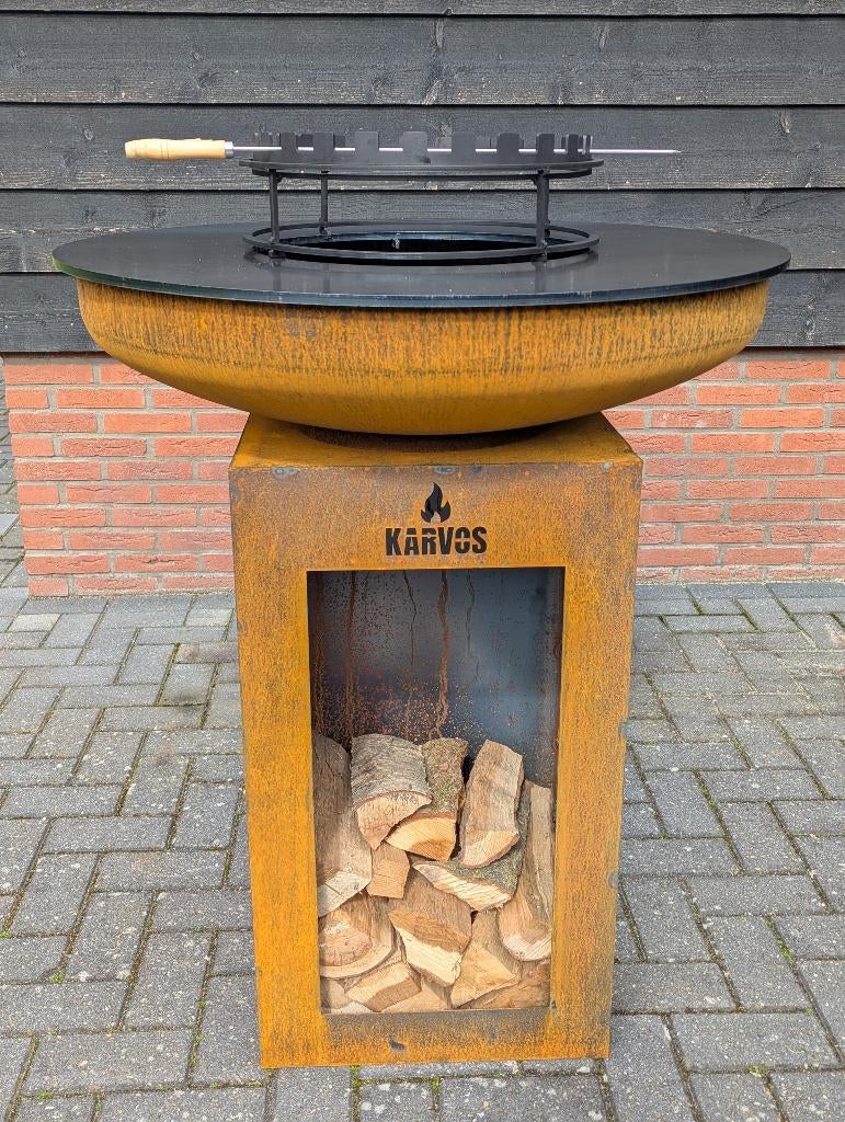 BBQ plancha met cortenstaal vuurschaal en sokkel, Ophalen of Verzenden, Nieuw, KARVOS, Met accessoires