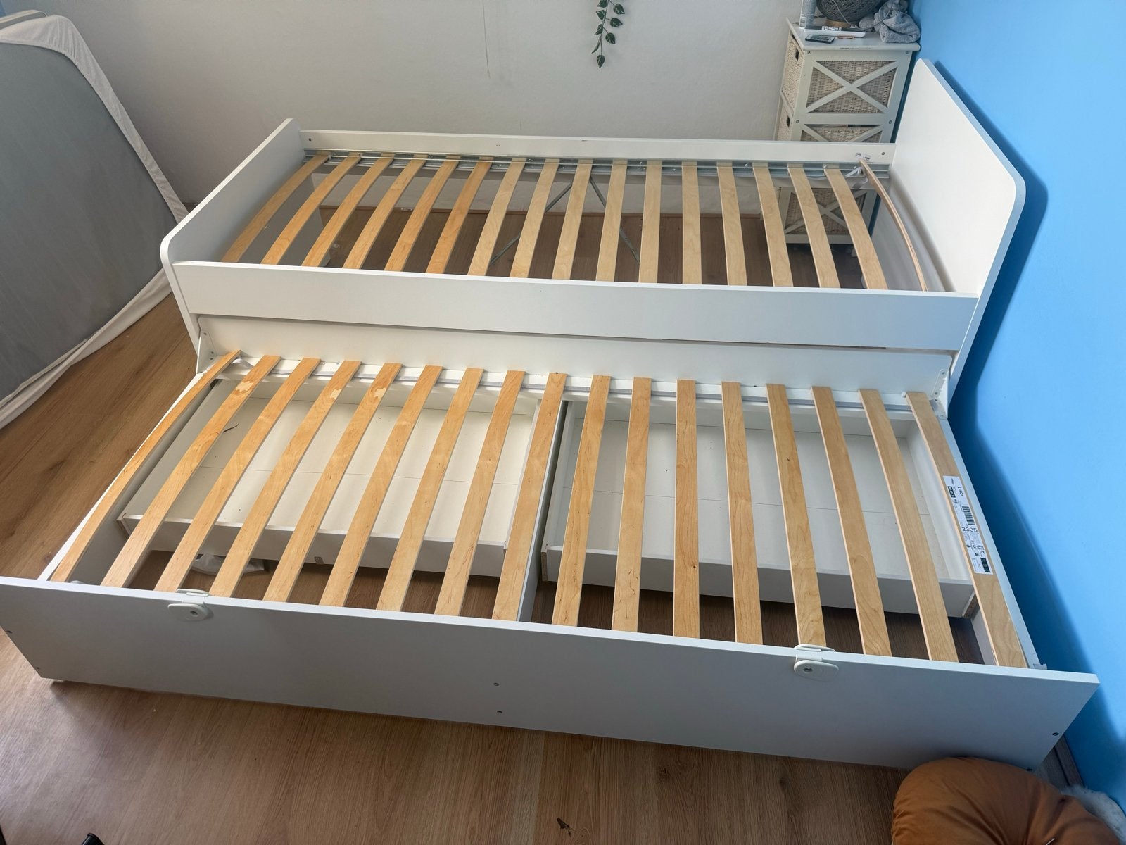 Uitschuifbaar bed met opberglades - wit, Ophalen, Gebruikt, 90 cm, Wit