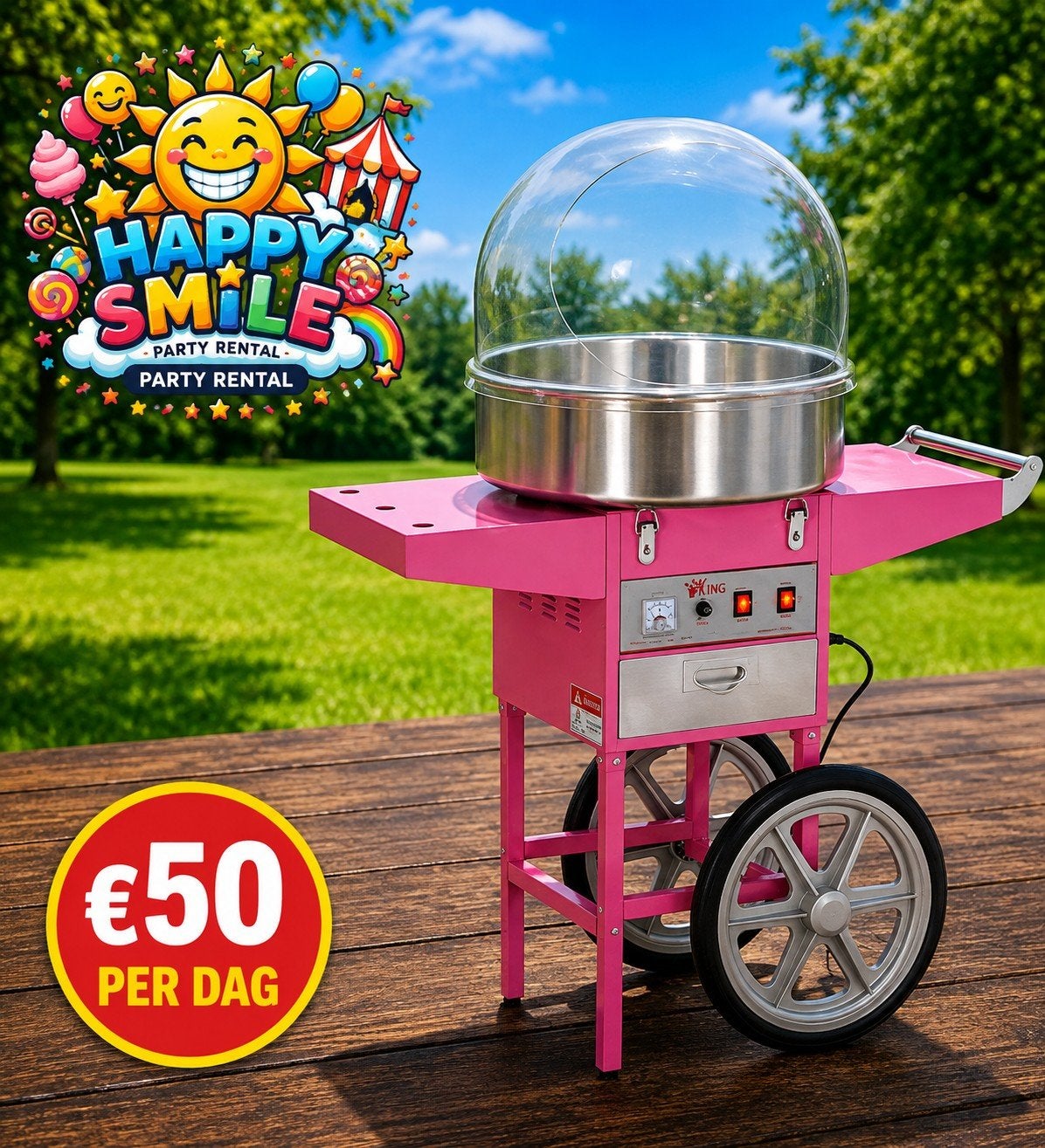Suikerspinmachine met kar incl ingredienten, Ophalen of Verzenden, Zo goed als nieuw, Overige